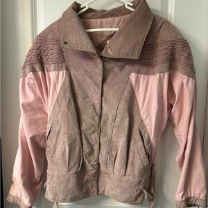Elegant Pink and Brown Leather Jacket